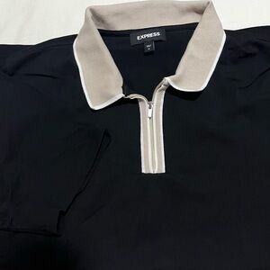 Express Black and Cream Polo Shirt with Zipper Placket